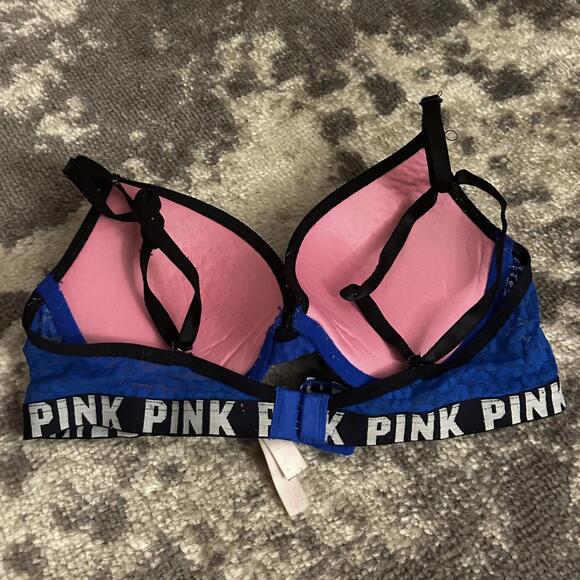 Pink by Victoria Secret Blue Lace Wear Everywhere Push Up Bra 32C - Picture 2 of 5